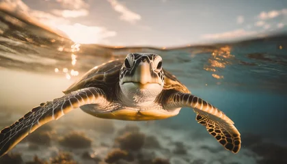 Türaufkleber portrait of a happy sea turtle swimming underwater generative ai © Robert