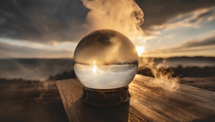 empty crystal ball for future prediction with smoke on dark background witch sphere for reading fate generative ai - obrazy, fototapety, plakaty