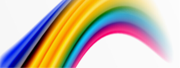 Rainbow color silk blurred wavy line background on white, luxuriously vibrant visually captivating backdrop. Stunning blend of colors reminiscent of rainbow, silky and gracefully blurred wavy pattern