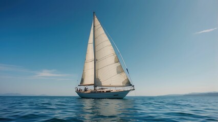 Fototapeta premium A majestic sailing yacht enjoys a sunny adventure on the sea, evoking feelings of adventure and travel