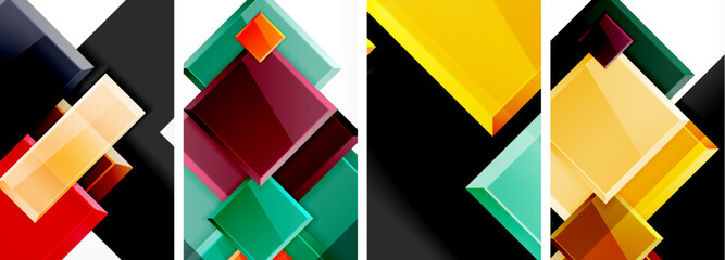 Color glass glossy square composition poster set for wallpaper, business card, cover, poster, banner, brochure, header, website