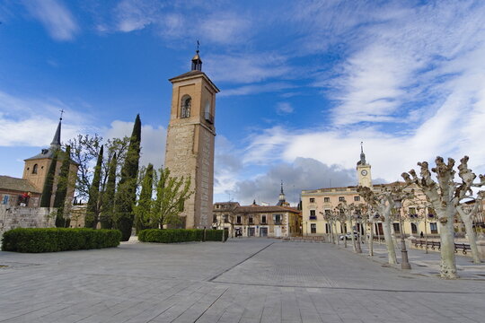 Tower of Santa Maria in Plaza Cervantes in Alcala de Henares