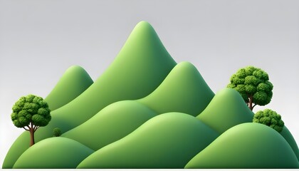 3d realistic cartoon green hills on transparent background. Summer landscape element. Minimal...