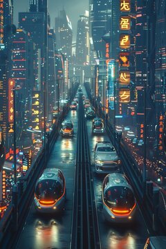 Autonomous Vehicles navigating through a city powered by Hydroelectric Power