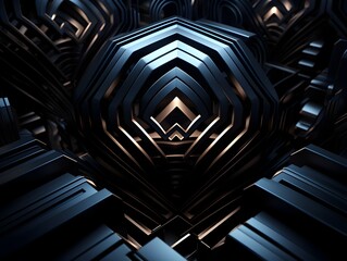 Fototapeta premium Captivating Geometric Labyrinth of Interconnected Dark Pathways Showcasing Futuristic Digital Complexity