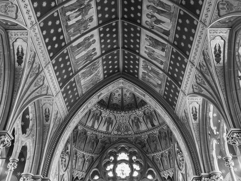Ancient church ceiling, St. Mary's Church, Studley Royal, in North Yorkshire, England