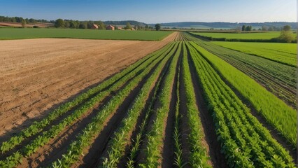 Fototapeta na wymiar Rural landscape with plowed fields and farm