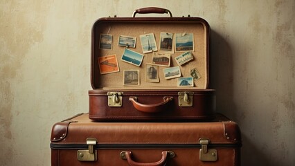 Vintage suitcase with travel stickers