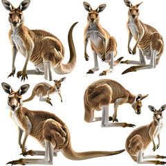 Clipart illustration featuring a various of kangaroo on white background. Suitable for crafting and digital design projects.[A-0001]