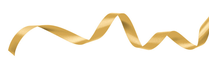 Gold ribbon satin bow curly scroll png isolated on transparent background for Christmas, birthday...