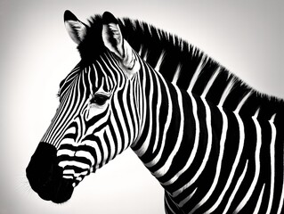 A zebra with its head turned to the side, looking directly at the viewer.