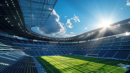 photovoltaic panels on the roof of a sports stadium
