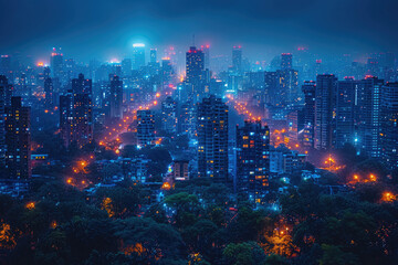 A vibrant cityscape photo at night, captured with a smartphone on a tripod