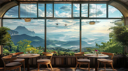Open Window Overlooking Japanese Landscape in Restaurant