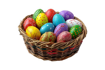 Fototapeta na wymiar Easter eggs in a basket isolated on a transparent background