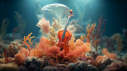 underwater cello - obrazy, fototapety, plakaty