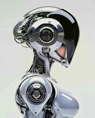 Chrome Beauty: Hyperrealistic Female Robot Oil Painting