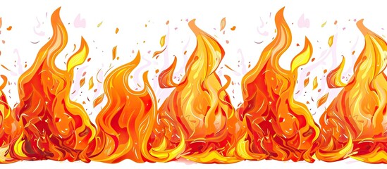 A row of fiery flames in hues of orange and amber dance across a white background, representing the intense heat and gas of a spectacular art paint event