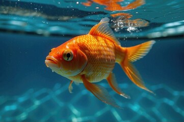 A goldfish swimming in the water. Generative AI.