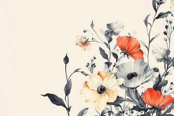 Vintage floral background with poppies and daisies. Ai generated.