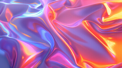Naklejka premium Abstract 3d render of light emitter glass with iridescent holographic vibrant gradient wave texture. Design element for banner, background, wallpaper, header, poster or cover.