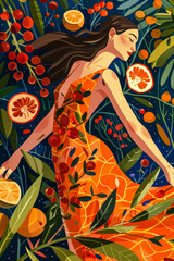 Vibrant woman illustration with floral decor