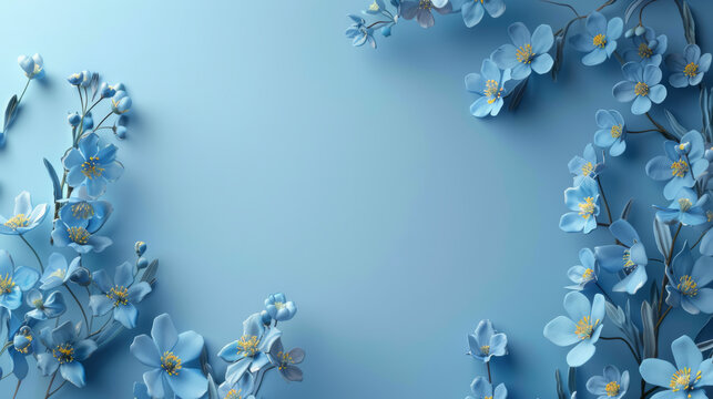 Beautiful blue flowers bordering the image, providing a distinctive banner with blank space in the center