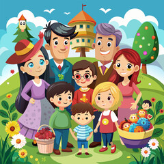 Family people. Family day in Thailand. Cartoon style.