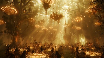 Enchanting Forest Chandeliers at Dusk