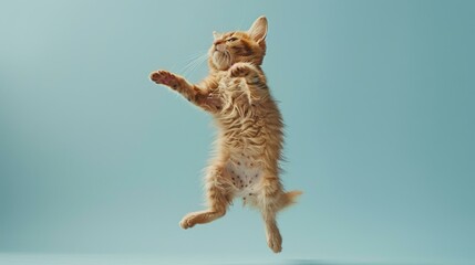 A cat jumping up in the air with its paws spread out. Generative AI.