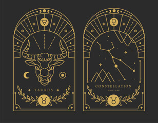 Set of Modern magic witchcraft cards with astrology Taurus zodiac sign characteristic. Vector illustration - 778648123