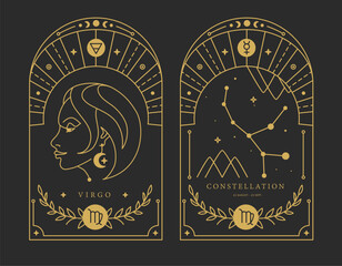 Set of Modern magic witchcraft cards with astrology Virgo zodiac sign characteristic. Vector illustration - 778648152