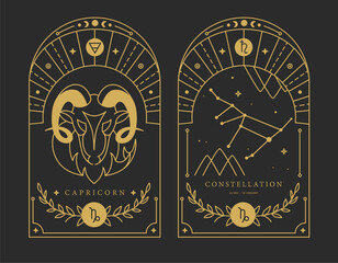 Set of Modern magic witchcraft cards with astrology Capricorn zodiac sign characteristic. Vector illustration - 778648197