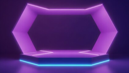3d rendering of purple and blue abstract geometric background. Cyberpunk concept. Scene for...