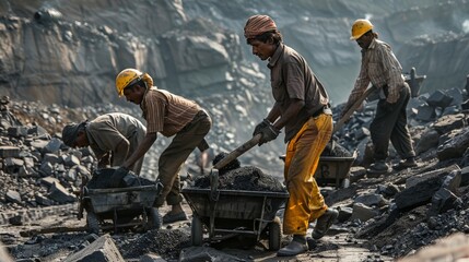 Coal mining in action, showing tough labor at work, as coal fuels much of our world.