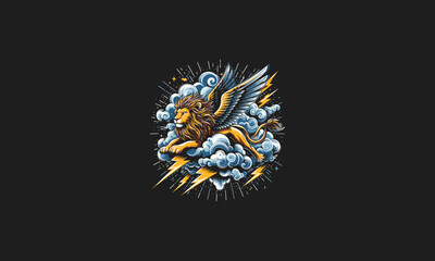 Obraz premium lion flying on cloud lightning vector artwork design
