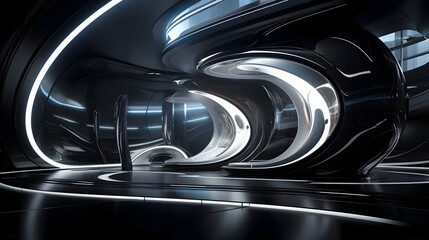 Mesmerizing Futuristic Architectural Tunnel with Flowing Curved Design and Vibrant Lighting