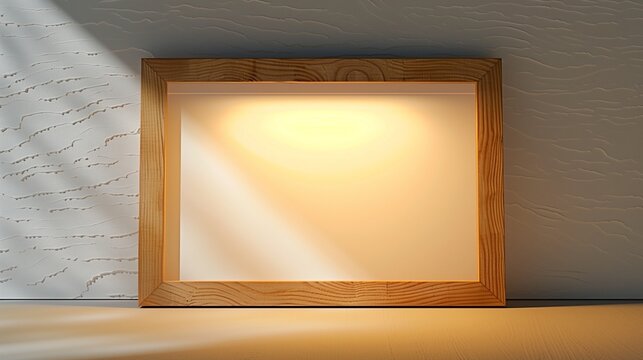 Clean and Simple Wooden Picture Frame Mockup on Pure White Wallpaper - Showcase Your Artwork -