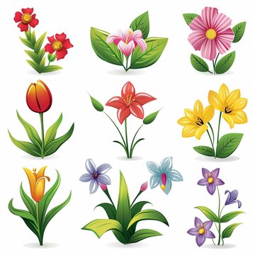 Vibrant Collection of Cartoon Flowers for Spring and Summer Design