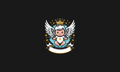 baby angel wearing crown vector mascot design