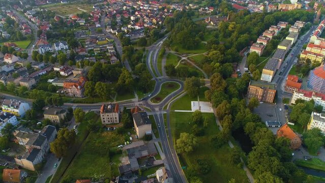 Beautiful Rondo Stargard Park Jagiellonski Aerial View Poland