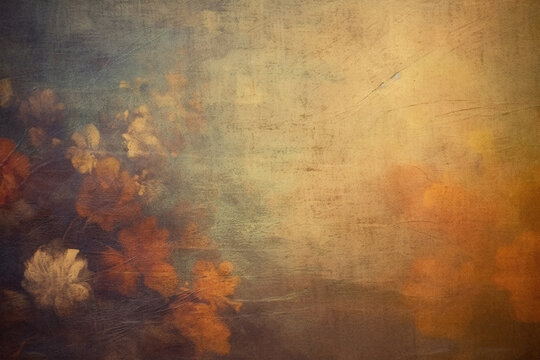 Painterly orange flowers on grunge backdrop