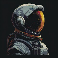 Fototapeta premium An artistic pixel art rendition of an astronaut with a helmet, featuring reflections of stars on the visor