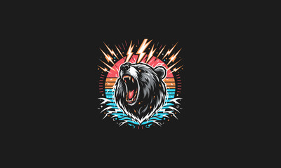 head bear roar and lightning vector artwork design