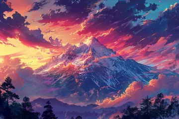 Foto auf Acrylglas sunset over the mountains © rushay