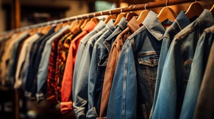 vintage denim jackets on display in a store