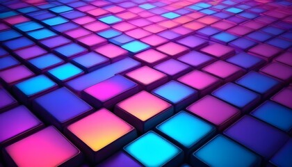 Abstract 3d background wallpaper with glass squares with colorful light emitter iridescent neon holographic gradient. Design visual element for banner header poster or cover.
 - obrazy, fototapety, plakaty