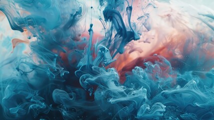 Beautiful abstraction of liquid paints in slow blending flow mixing together gently, Abstract colorful liquid water,covers, banners, flyers and posters and other - obrazy, fototapety, plakaty