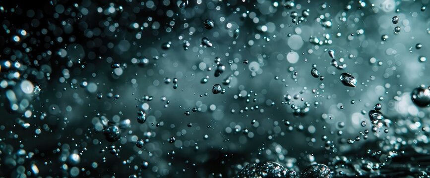 Black background. Shooting underwater. Stock footage. Impulsively moving bubbles of pure water  Soda water bubbles splashing underwater against black background