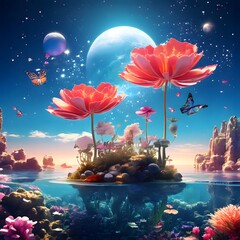 tropical island with flowers